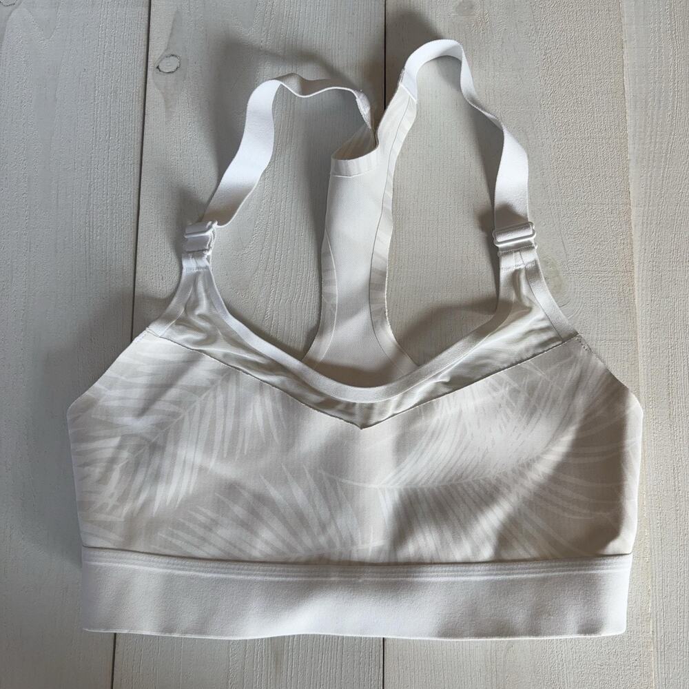 Victoria Sport Bra Womens XS White Racerback Mesh Palm Print Logo Band Sports